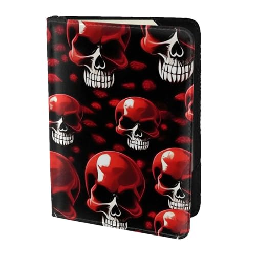 Reisepasshülle aus Leder mit rotem Skelett-Aufdruck, für Damen und Herren, Reisebrieftasche, Reisepasshülle, Schwarz, Einheitsgröße von YQxwJL