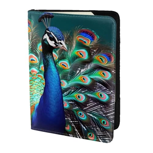 Reisepasshülle aus Leder mit schönem Pfauen-Aufdruck, für Damen und Herren, Reisebrieftasche, Reisepasshülle, Schwarz, Einheitsgröße von YQxwJL