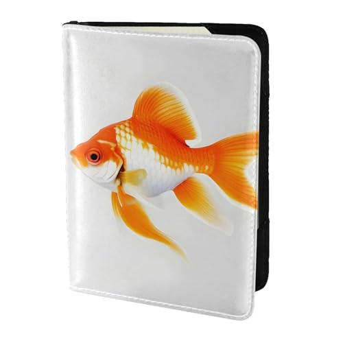 Reisepasshülle aus Leder mit süßem Goldfisch-Aufdruck, für Damen und Herren, Reisebrieftasche, Reisepasshülle, Schwarz, Einheitsgröße von YQxwJL