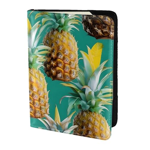 Reisepasshülle aus Leder mit tropischem Ananas-Motiv, Hawaii-Druck, für Damen und Herren, Reisebrieftasche, Reisepasshülle, Schwarz, Einheitsgröße von YQxwJL