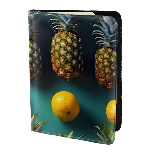 Reisepasshülle aus Leder mit tropischen Früchten und Ananas-Druck, für Damen und Herren, Reisebrieftasche, Reisepasshülle, Schwarz, Einheitsgröße von YQxwJL