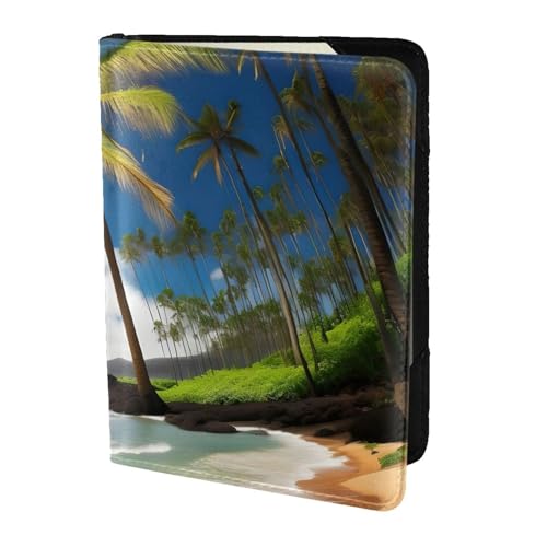 Reisepasshülle aus Leder mit tropischer Palme, Hawaii-Strand-Aufdruck, für Damen und Herren, Reisebrieftasche, Reisepasshülle, Schwarz, Einheitsgröße von YQxwJL