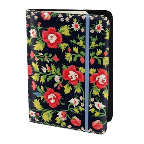 Reisepasshülle aus Leder mit ukrainischer Stickerei, Rosenmuster, für Damen und Herren, Reisebrieftasche, Reisepasshülle, Schwarz, Einheitsgröße von YQxwJL
