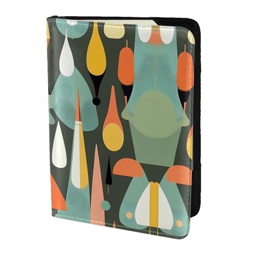 Reisepasshülle aus Leder von Mid Century, modernes Retro-Design mit Tropfenformen, für Damen und Herren, Reisebrieftasche, Reisepasshülle, Schwarz, Einheitsgröße von YQxwJL
