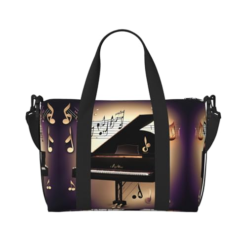 Reisetasche mit Musiknoten-Klavierdruck, Workout-Reisetasche, Schultertasche, Wochenendtasche für Damen und Herren, Schwarz, Einheitsgröße von YQxwJL
