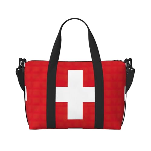 Reisetasche mit Schweizer Flagge, Workout-Reisetasche, Übernachtungs-Umhängetasche, Wochenendtasche für Damen und Herren, Schwarz, Einheitsgröße Reisetasche mit Schweizer Flagge, Workout-Reisetasche, Übernachtungs-Umhängetasche, Wochenendtasche für Damen und Herren, Schwarz, Einheitsgröße von YQxwJL