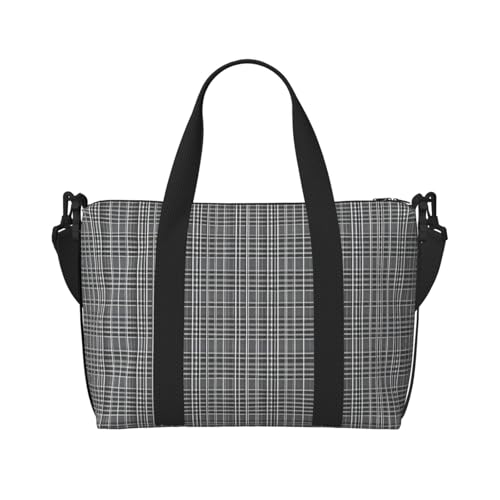 Reisetasche mit grauem Karomuster, Workout-Reisetasche, Schultertasche, Wochenendtasche für Damen und Herren, Schwarz, Einheitsgröße von YQxwJL