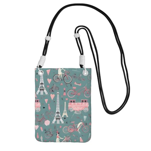 Romantische Paris Eiffelturm Fahrradtasche für Männer und Frauen, lässige Mini-Handygeldbörsen, Anti-Diebstahl-Handytasche, für Wandern, Reisen, Schwarz, Einheitsgröße von YQxwJL