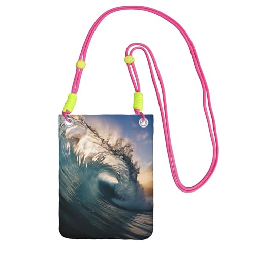 Schöne Umhängetasche mit Ozeanwellen-Aufdruck für Männer und Frauen, lässige Mini-Handygeldbörsen, Anti-Diebstahl-Handytasche, für Wandern, Reisen, Fuchusia, Einheitsgröße von YQxwJL
