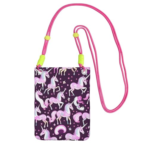 Schultertasche mit Einhörner-Aufdruck für Männer und Frauen, lässige Mini-Handygeldbörsen, Anti-Diebstahl-Handytasche, für Wandern, Reisen, Fuchusia, Einheitsgröße von YQxwJL