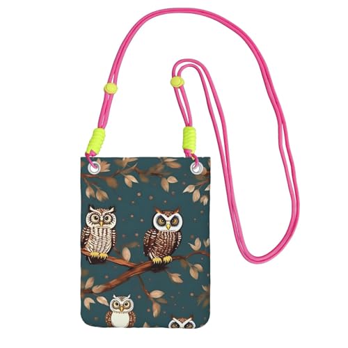 Schultertasche mit Eulen-Motiv auf Baumzweigen, für Männer und Frauen, lässige Mini-Handytasche, Anti-Diebstahl-Handytasche, für Wandern, Reisen, Fuchusia, Einheitsgröße von YQxwJL