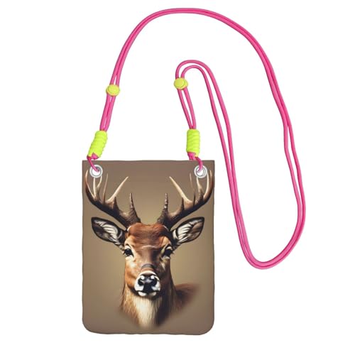 Schultertasche mit Hirschkopf-Druck, für Männer und Frauen, lässige Mini-Handytasche, Anti-Diebstahl-Handytasche, für Wandern, Reisen, Fuchusia, Einheitsgröße von YQxwJL