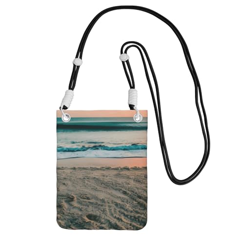 Strand-Sonnenuntergang-Themen-Druck-Schultertasche für Männer und Frauen, lässige Mini-Handygeldbörsen, Anti-Diebstahl-Handytasche, für Wandern, Reisen, Schwarz, Einheitsgröße von YQxwJL
