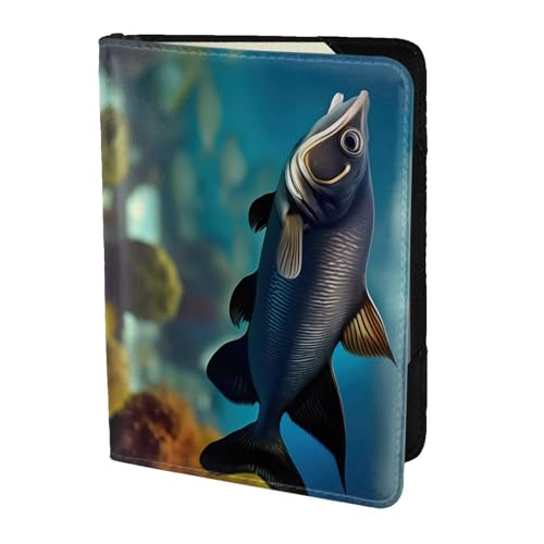 Subaquatic Reisepasshülle aus Leder mit Wels-Aufdruck, für Damen und Herren, Reisebrieftasche, Reisepasshülle, Schwarz, Einheitsgröße von YQxwJL