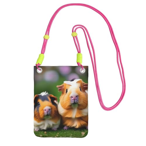 Süße Meerschweinchen-Umhängetasche für Männer und Frauen, lässige Mini-Handygeldbörsen, Anti-Diebstahl-Handytasche, für Wandern, Reisen, Fuchusia, Einheitsgröße von YQxwJL