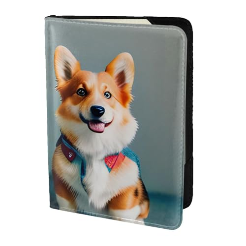Tragekleidung Reisepasshülle aus Leder mit niedlichem Corgi-Hunde-Aufdruck, für Damen und Herren, Reisebrieftasche, Reisepasshülle, Schwarz, Einheitsgröße von YQxwJL
