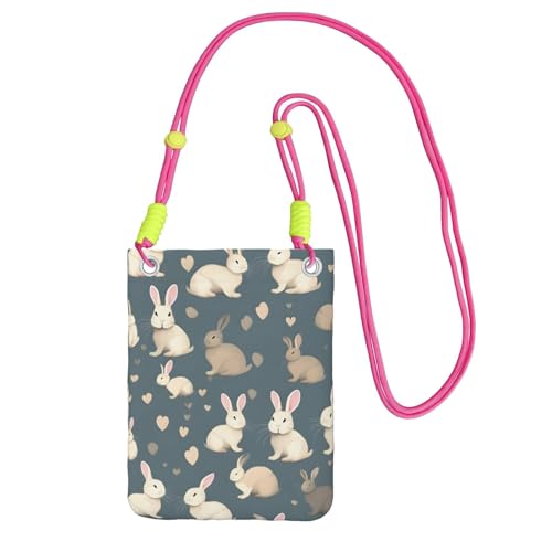 Umhängetasche mit Kaninchen-Hintergrund-Druck, für Männer und Frauen, lässige Mini-Handygeldbörsen, Anti-Diebstahl-Handytasche, für Wandern, Reisen, Fuchusia, Einheitsgröße von YQxwJL