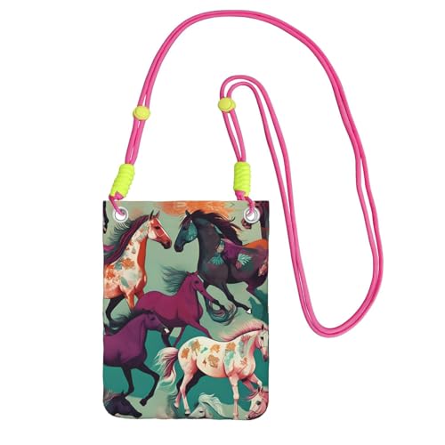 Verschiedene Arten von Pferden bedruckten Schultertasche für Männer und Frauen, lässige Mini-Handygeldbörsen, Anti-Diebstahl-Handytasche, für Wandern, Reisen, Fuchusia, Einheitsgröße von YQxwJL
