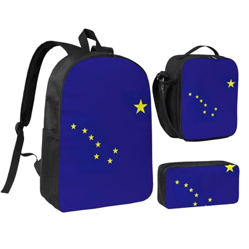 YQxwJL Alaska State Flag Print 3 Stück Rucksack Taschen mit Lunchbox Federmäppchen Set für Reisen Arbeit Camping Unisex YQxwJL Alaska State Flag Print 3 Stück Rucksack Taschen mit Lunchbox Federmäppchen Set für Reisen Arbeit Camping Unisex von YQxwJL