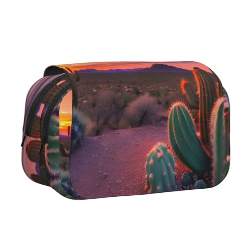 YQxwJL Federmäppchen, Motiv: Kaktus, Wüste, Sonnenuntergang, großes Fassungsvermögen, tragbar, großes Federmäppchen mit Reißverschluss, für Büro und Zuhause von YQxwJL