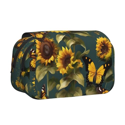 YQxwJL Federmäppchen, Motiv: Sonnenblumen, Schmetterlinge, großes Fassungsvermögen, tragbar, mit Reißverschluss, für Büro und Zuhause von YQxwJL