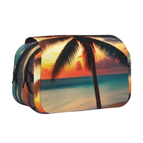 YQxwJL Federmäppchen, Motiv: tropische Strandpalme, Sonnenuntergang, großes Fassungsvermögen, tragbar, mit Reißverschluss, für Büro und Zuhause von YQxwJL