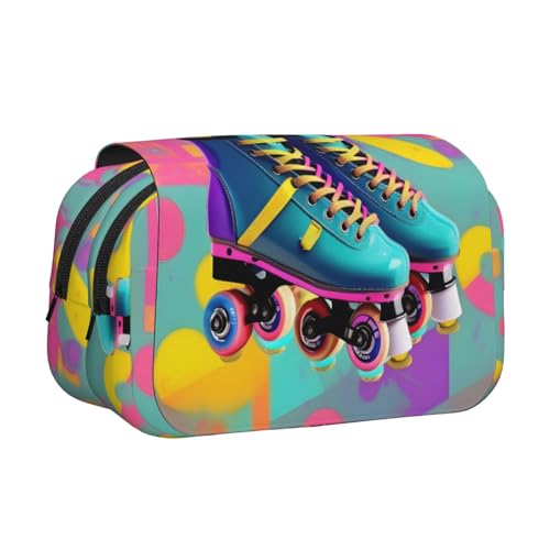 YQxwJL Federmäppchen, Retro-Design, bunt, Rollschuh-Druck, großes Fassungsvermögen, tragbar, mit Reißverschluss, für Büro und Zuhause von YQxwJL