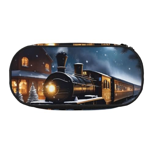 YQxwJL Federmäppchen für Winter, Weihnachten, Schnee, Nacht, Eisenbahn, Zug, großes Fassungsvermögen, schwarz, Stifteetui, Organizer für Büro, Uni von YQxwJL