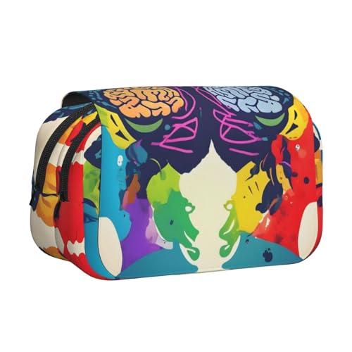 YQxwJL Federmäppchen für linke und rechte Gehirnhälfte, großes Fassungsvermögen, tragbar, mit Reißverschluss, für Büro und Zuhause, Schwarz, One Size, Modern von YQxwJL