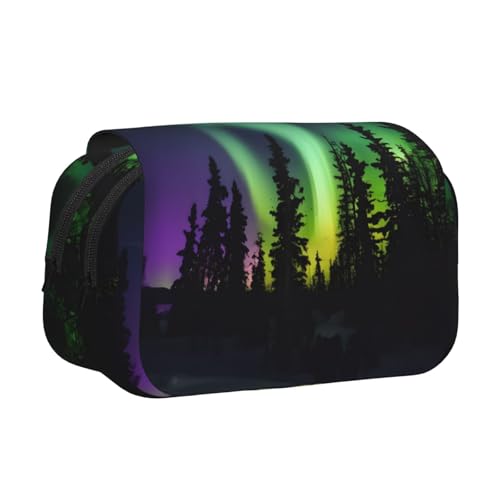 YQxwJL Federmäppchen mit Aufdruck "Dark Northern Lights", großes Fassungsvermögen, tragbar, großes Federmäppchen mit Reißverschluss, für Büro und Zuhause von YQxwJL