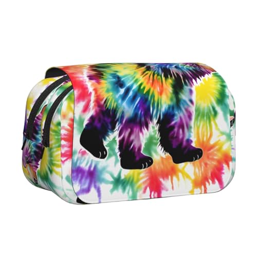 YQxwJL Federmäppchen mit Bärentanz-Motiv, Batikdruck, großes Fassungsvermögen, tragbar, großes Federmäppchen mit Reißverschluss, für Büro und Zuhause, Schwarz, One Size, Modern von YQxwJL