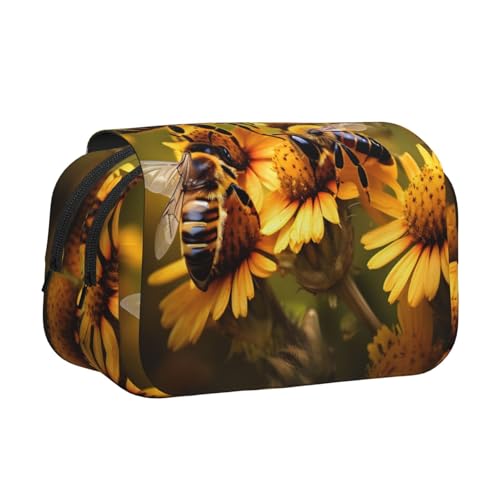 YQxwJL Federmäppchen mit Bienen-Motiv, großes Fassungsvermögen, tragbar, mit Reißverschluss, für Büro und Zuhause von YQxwJL
