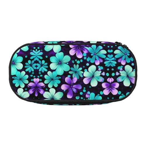 YQxwJL Federmäppchen mit Blumendruck, großes Fassungsvermögen, schwarz, Stifteetui, Organizer für Büro, Uni, Violett und Blaugrün von YQxwJL
