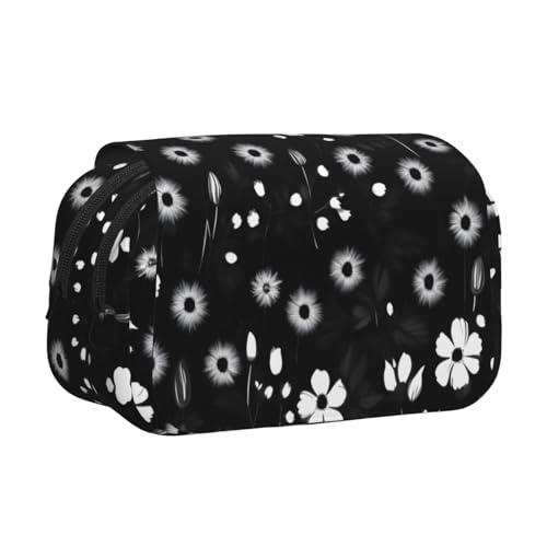YQxwJL Federmäppchen mit Blumendruck, großes Fassungsvermögen, tragbar, mit Reißverschluss, für Büro und Zuhause, Schwarz und Weiß von YQxwJL