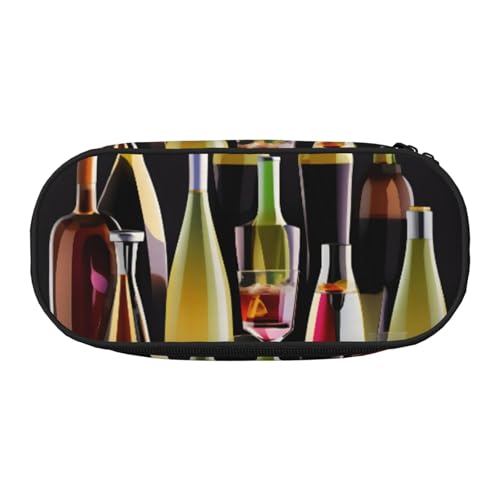 YQxwJL Federmäppchen mit Cocktail-Gläsern und Weinflaschen, großes Fassungsvermögen, schwarz, Stifteetui, Organizer für Büro, Uni von YQxwJL