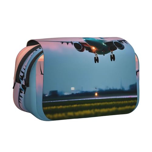 YQxwJL Federmäppchen mit Flugzeug in den Abendlichtern, großes Fassungsvermögen, tragbar, mit Reißverschluss, für Büro und Zuhause, Schwarz, One Size, Modern von YQxwJL