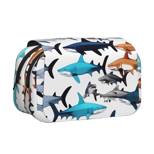 YQxwJL Federmäppchen mit Haifischmuster, großes Fassungsvermögen, tragbar, mit Reißverschluss, für Büro und Zuhause von YQxwJL