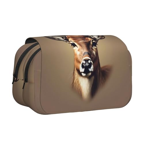 YQxwJL Federmäppchen mit Hirschkopf-Druck, großes Fassungsvermögen, tragbar, großes Federmäppchen mit Reißverschluss, für Büro und Zuhause von YQxwJL