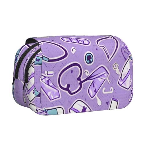 YQxwJL Federmäppchen mit Krankenschwester-Muster, violetter Druck, großes Fassungsvermögen, tragbar, große Bleistifttasche mit Reißverschluss, für Büro und Zuhause von YQxwJL