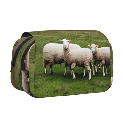 YQxwJL Federmäppchen mit Lämmer- und Schaf-Aufdruck, großes Fassungsvermögen, tragbar, großes Federmäppchen mit Reißverschluss, für Büro und Zuhause, Schwarz, One Size, Modern von YQxwJL