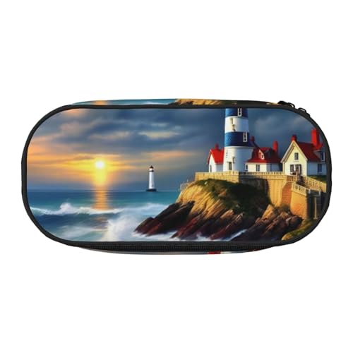 YQxwJL Federmäppchen mit Leuchtturm-Motiv, großes Fassungsvermögen, schwarz, Stiftebeutel, Federmäppchen, Organizer für Büro, Uni von YQxwJL
