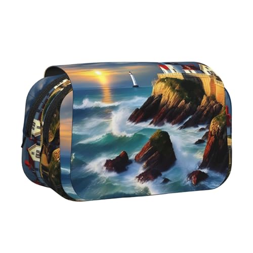 YQxwJL Federmäppchen mit Leuchtturm-Motiv, großes Fassungsvermögen, tragbar, mit Reißverschluss, für Büro und Zuhause, Schwarz, One Size, Modern von YQxwJL