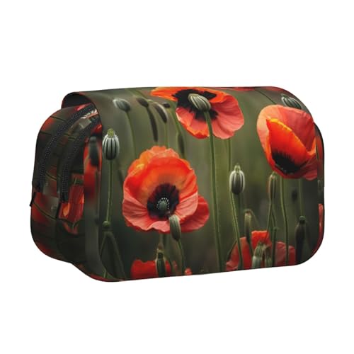 YQxwJL Federmäppchen mit Mohnblumen-Aufdruck, großes Fassungsvermögen, tragbar, großes Federmäppchen mit Reißverschluss, für Büro und Zuhause, Schwarz, One Size, Modern von YQxwJL