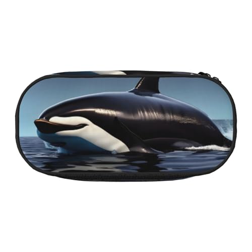 YQxwJL Federmäppchen mit Orca-Killer-Wal-Aufdruck, großes Fassungsvermögen, schwarz, Stifteetui, Organizer für Büro, Uni von YQxwJL