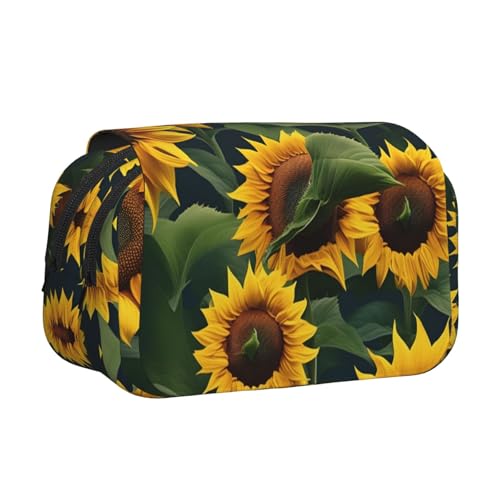 YQxwJL Federmäppchen mit Pflanzenmotiv und Sonnenblumen-Druck, großes Fassungsvermögen, tragbar, großes Federmäppchen mit Reißverschluss, für Büro und Zuhause, Schwarz, One Size, Modern von YQxwJL
