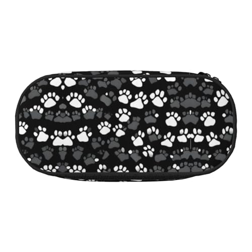 YQxwJL Federmäppchen mit Pfotenabdruck, großes Fassungsvermögen, schwarze Farbe, Stiftebeutel, Federmäppchen, Organizer für Büro, Uni, Schwarz von YQxwJL