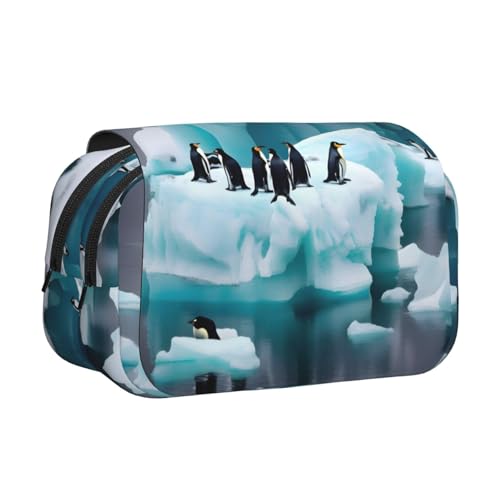 YQxwJL Federmäppchen mit Pinguine auf dem Eisberg, großes Fassungsvermögen, tragbar, großes Federmäppchen mit Reißverschluss, für Büro und Zuhause, Schwarz, One Size, Modern von YQxwJL