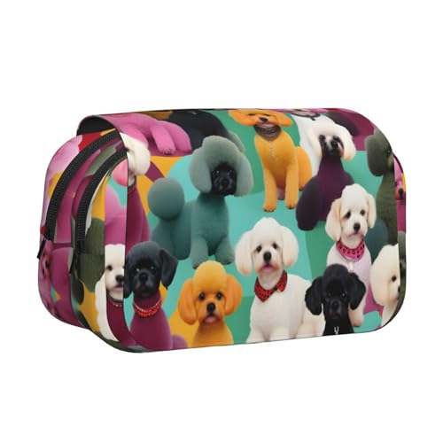 YQxwJL Federmäppchen mit Pudel-Hunde-Aufdruck, großes Fassungsvermögen, tragbar, großes Federmäppchen mit Reißverschluss, für Büro und Zuhause, Schwarz, One Size, Modern von YQxwJL