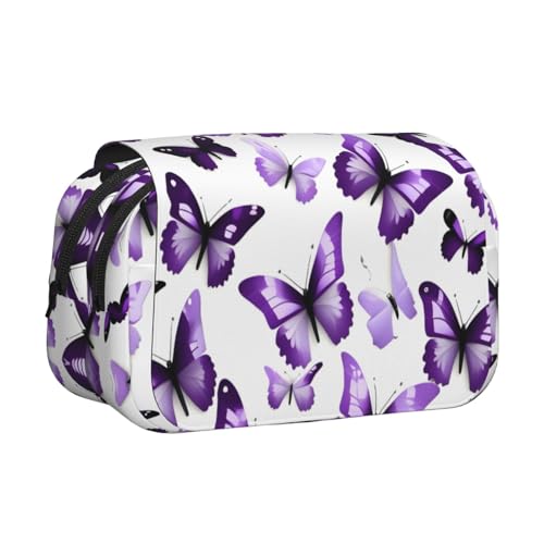 YQxwJL Federmäppchen mit Schmetterlings-Aufdruck, großes Fassungsvermögen, tragbar, großes Federmäppchen mit Reißverschluss, für Büro und Zuhause, Weiß / Lila von YQxwJL
