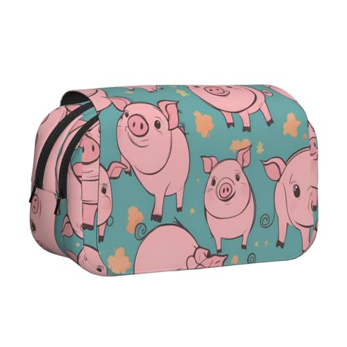 YQxwJL Federmäppchen mit Schweinchen-Hintergrund, großes Fassungsvermögen, tragbar, großes Federmäppchen mit Reißverschluss, für Büro und Zuhause, Schwarz, One Size, Modern von YQxwJL